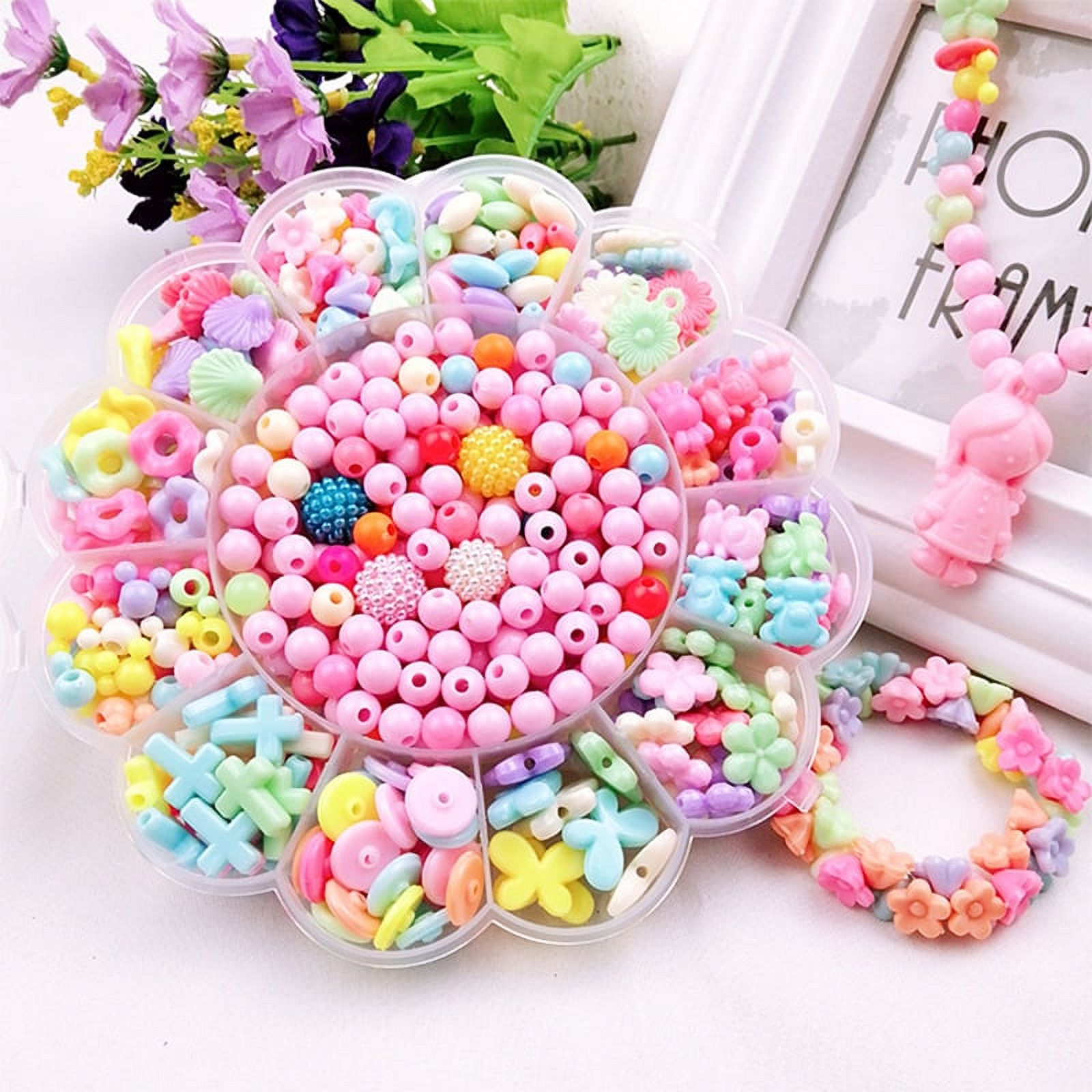 LNKOO 480Pcs DIY Beads Set with String, 24 Different Types and